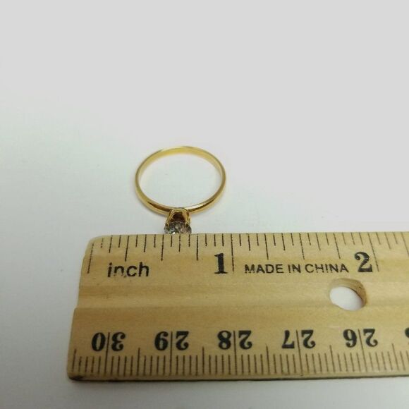 Vintage Solitare Rhinestone Ring, Gold Tone Band, Minimal Stacking Estate - Picture 4 of 5